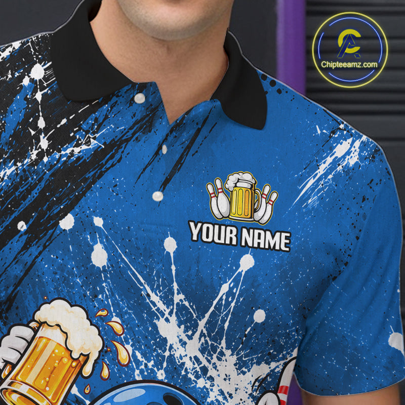 Blue Beer Bowling Ball and Pins Shirt, Custom Bowling Shirts for Men Bowling Team Jersey HNT682