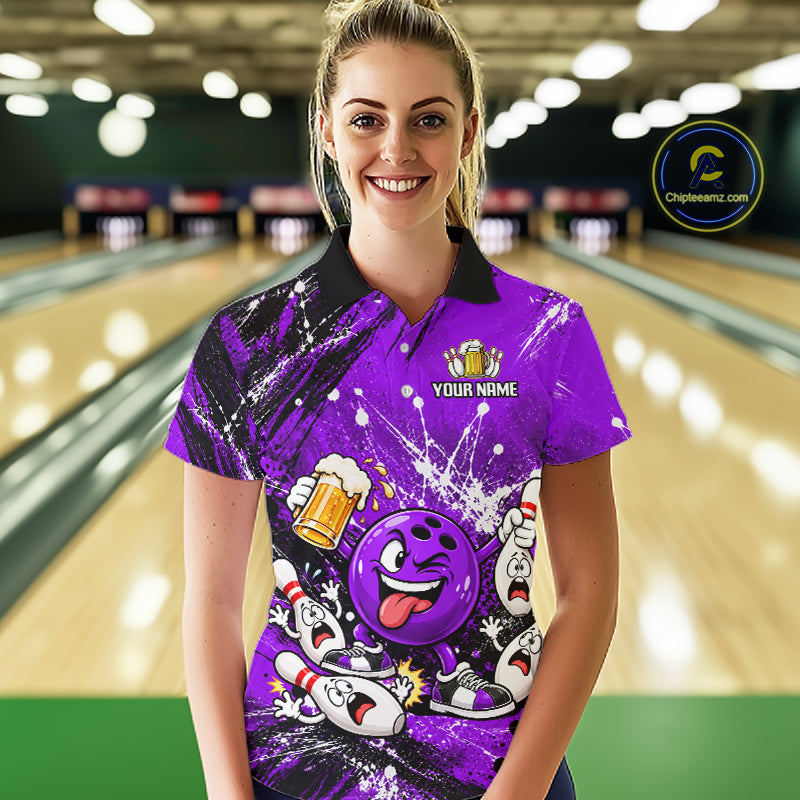 Purple Beer Bowling Ball and Pins Shirt, Custom Bowling Shirts for Women Bowling Team Jersey HNT682