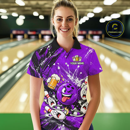 Purple Beer Bowling Ball and Pins Shirt, Custom Bowling Shirts for Women Bowling Team Jersey HNT682