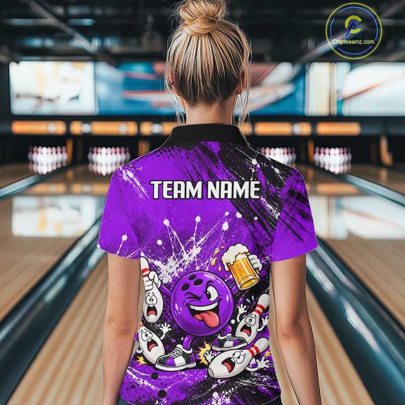 Purple Beer Bowling Ball and Pins Shirt, Custom Bowling Shirts for Women Bowling Team Jersey HNT682