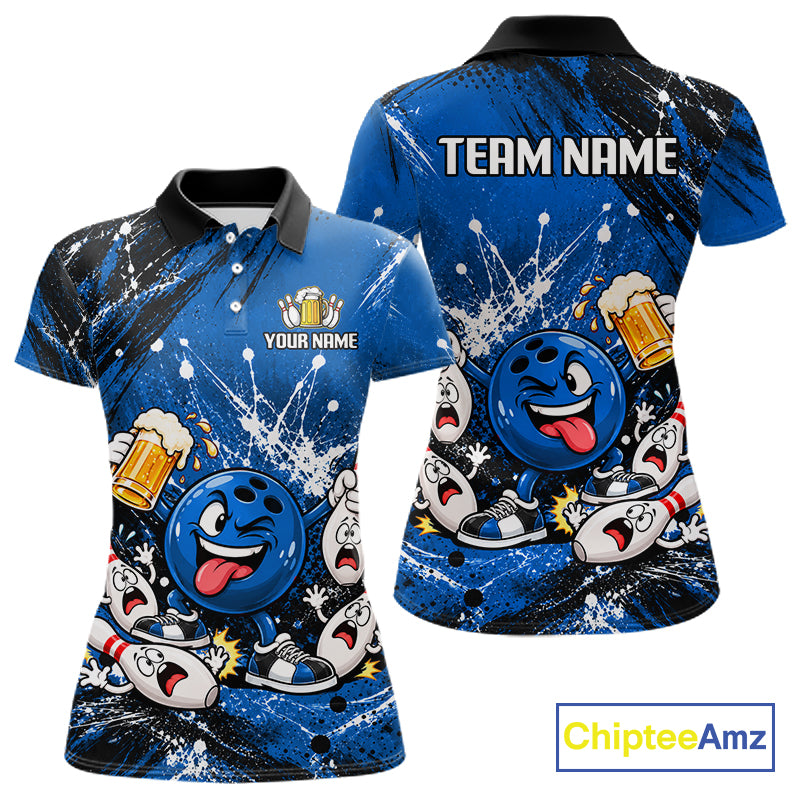 Blue Beer Bowling Ball and Pins Shirt, Custom Bowling Shirts for Women Bowling Team Jersey HNT682