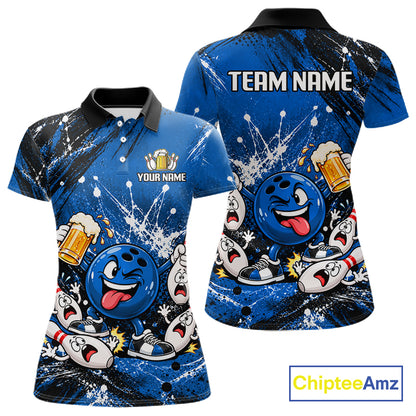 Blue Beer Bowling Ball and Pins Shirt, Custom Bowling Shirts for Women Bowling Team Jersey HNT682
