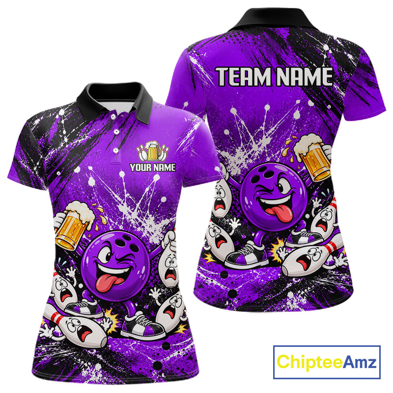 Purple Beer Bowling Ball and Pins Shirt, Custom Bowling Shirts for Women Bowling Team Jersey HNT682
