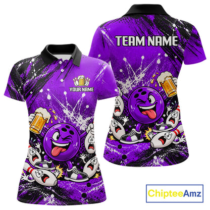 Purple Beer Bowling Ball and Pins Shirt, Custom Bowling Shirts for Women Bowling Team Jersey HNT682