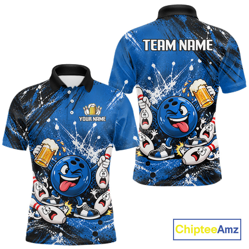 Blue Beer Bowling Ball and Pins Shirt, Custom Bowling Shirts for Men Bowling Team Jersey HNT682