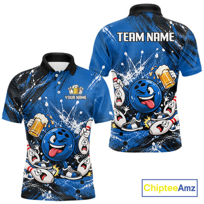 Blue Beer Bowling Ball and Pins Shirt, Custom Bowling Shirts for Men Bowling Team Jersey HNT682