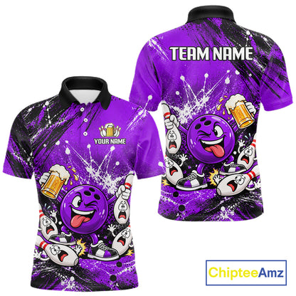 Purple Beer Bowling Ball and Pins Shirt, Custom Bowling Shirts for Men Bowling Team Jersey HNT682