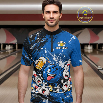 Blue Beer Bowling Ball and Pins Shirt, Custom Bowling Shirts for Men Bowling Team Jersey HNT682