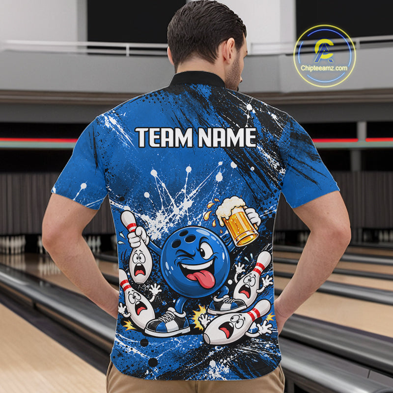 Blue Beer Bowling Ball and Pins Shirt, Custom Bowling Shirts for Men Bowling Team Jersey HNT682