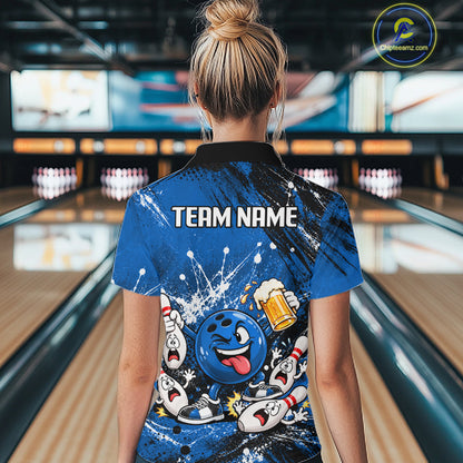 Blue Beer Bowling Ball and Pins Shirt, Custom Bowling Shirts for Women Bowling Team Jersey HNT682