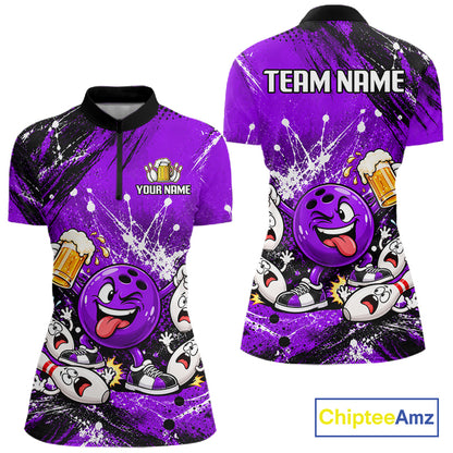 Purple Beer Bowling Ball and Pins Shirt, Custom Bowling Shirts for Women Bowling Team Jersey HNT682