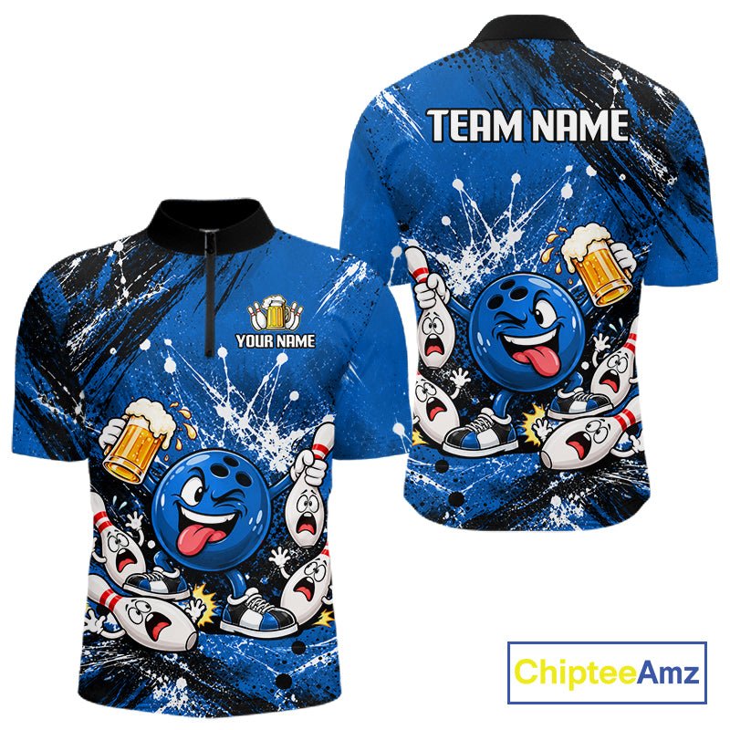 Blue Beer Bowling Ball and Pins Shirt, Custom Bowling Shirts for Men Bowling Team Jersey HNT682