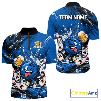 Blue Beer Bowling Ball and Pins Shirt, Custom Bowling Shirts for Men Bowling Team Jersey HNT682