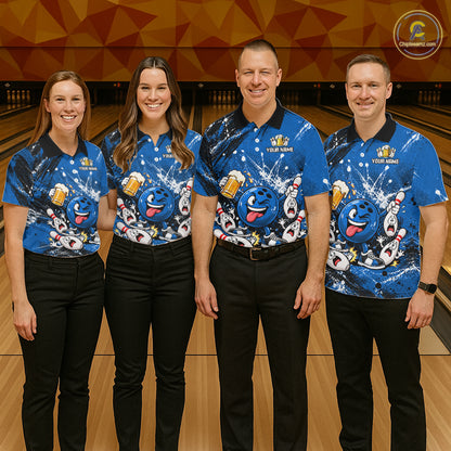 Blue Beer Bowling Ball and Pins Shirt, Custom Bowling Shirts for Men Bowling Team Jersey HNT682
