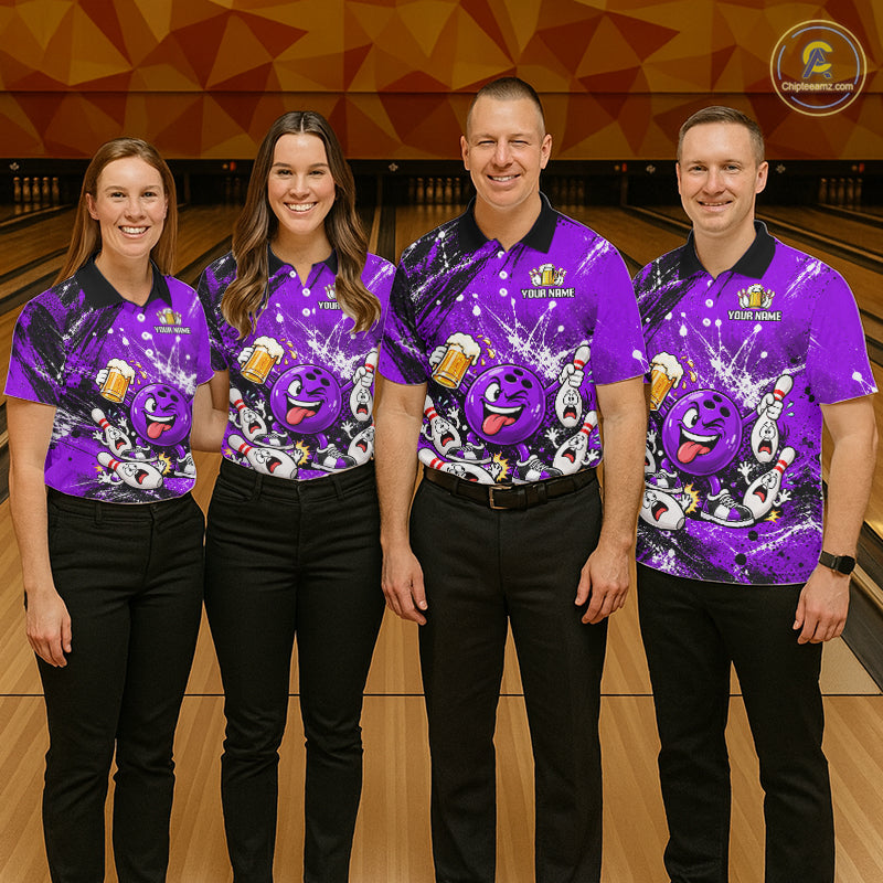 Purple Beer Bowling Ball and Pins Shirt, Custom Bowling Shirts for Women Bowling Team Jersey HNT682