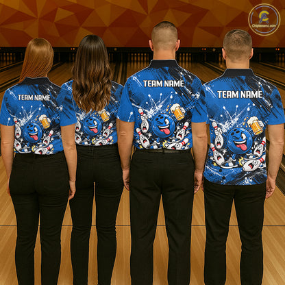 Blue Beer Bowling Ball and Pins Shirt, Custom Bowling Shirts for Women Bowling Team Jersey HNT682