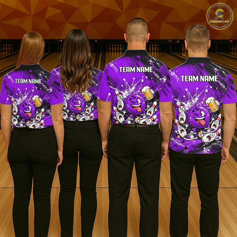 Purple Beer Bowling Ball and Pins Shirt, Custom Bowling Shirts for Men Bowling Team Jersey HNT682