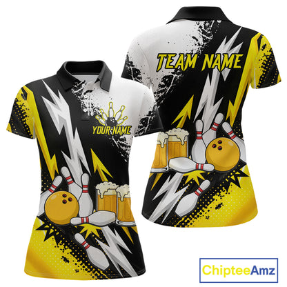 Custom Yellow Beer Bowling Jersey for Women Bowling Team Shirts Bowling League Polo & 1/4 Zip HNT505