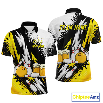 Custom Yellow Beer Bowling Jersey for Men Bowling Team Shirts Bowling League Polo & 1/4 Zip HNT505