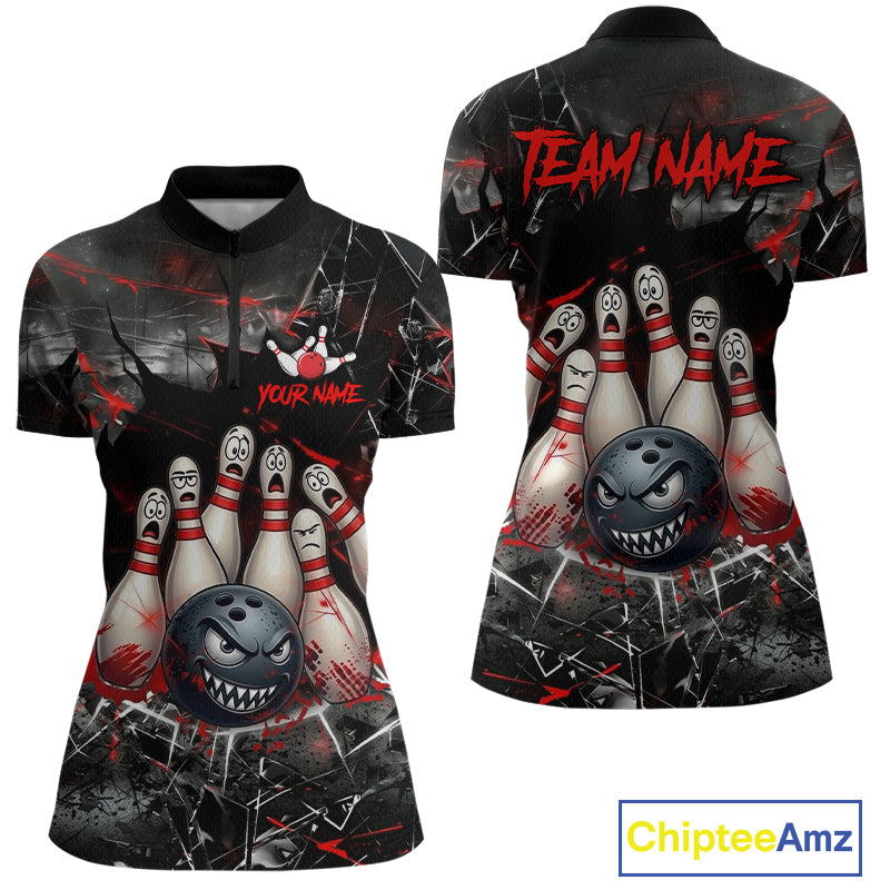 Cracked Angry Bowling Shirts for Women Custom Bowling Team Jersey Bowling League HNT286