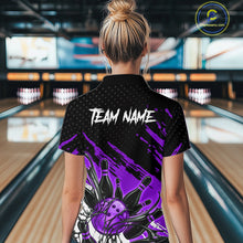 Load image into Gallery viewer, Custom Purple Bowling Jerseys For Women, Personalized Bowling Team Shirts Bowling Pin And Ball HNT283
