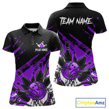 Load image into Gallery viewer, Custom Purple Bowling Jerseys For Women, Personalized Bowling Team Shirts Bowling Pin And Ball HNT283