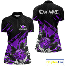 Load image into Gallery viewer, Custom Purple Bowling Jerseys For Women, Personalized Bowling Team Shirts Bowling Pin And Ball HNT283