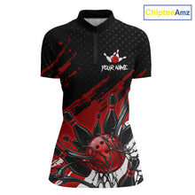 Load image into Gallery viewer, Custom Red Bowling Jerseys For Women, Personalized Bowling Team Shirts Bowling Pin And Ball HNT283