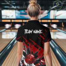 Load image into Gallery viewer, Custom Red Bowling Jerseys For Women, Personalized Bowling Team Shirts Bowling Pin And Ball HNT283