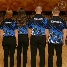 Load image into Gallery viewer, Custom Blue Bowling Jerseys For Women, Personalized Bowling Team Shirts Bowling Pin And Ball HNT283