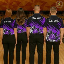 Load image into Gallery viewer, Custom Purple Bowling Jerseys For Women, Personalized Bowling Team Shirts Bowling Pin And Ball HNT283