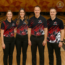 Load image into Gallery viewer, Custom Red Bowling Jerseys For Women, Personalized Bowling Team Shirts Bowling Pin And Ball HNT283