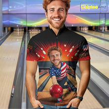 Load image into Gallery viewer, Custom Photo Funny American Flag Bowling Jersey for Men Bowling Team Shirts Polo &amp; 1/4 Zip HNT342