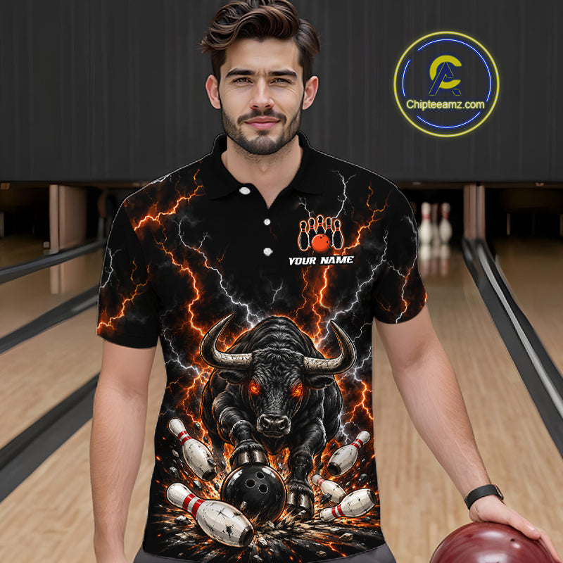 Custom Thunder Funny Bull Bowling Team Shirts Bowling Jersey for Men Bowling League HNT620