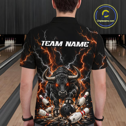 Custom Thunder Funny Bull Bowling Team Shirts Bowling Jersey for Men Bowling League HNT620
