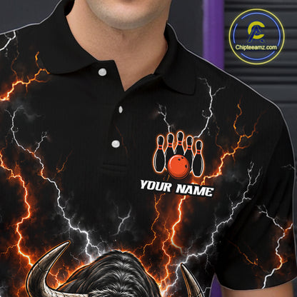 Custom Thunder Funny Bull Bowling Team Shirts Bowling Jersey for Men Bowling League HNT620