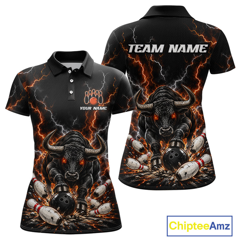 Custom Thunder Funny Bull Bowling Team Shirts Bowling Jersey for Women Bowling League HNT620