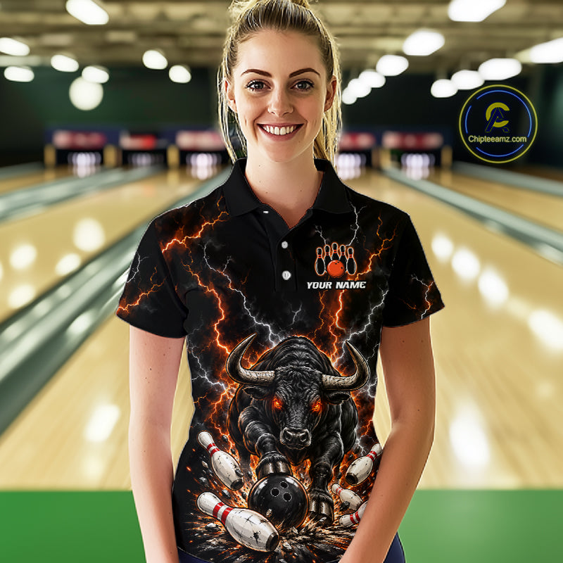Custom Thunder Funny Bull Bowling Team Shirts Bowling Jersey for Women Bowling League HNT620