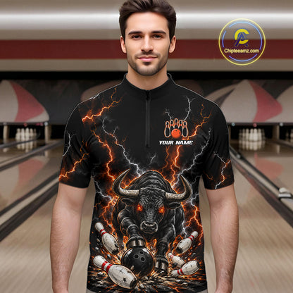 Custom Thunder Funny Bull Bowling Team Shirts Bowling Jersey for Men Bowling League HNT620
