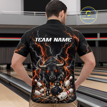 Custom Thunder Funny Bull Bowling Team Shirts Bowling Jersey for Men Bowling League HNT620