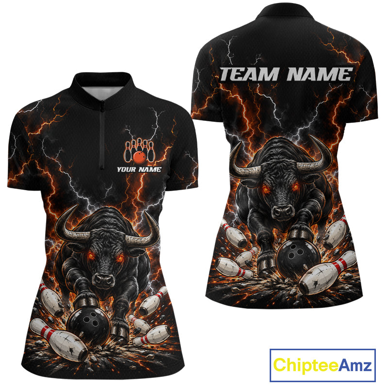 Custom Thunder Funny Bull Bowling Team Shirts Bowling Jersey for Women Bowling League HNT620