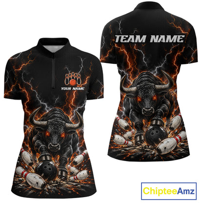 Custom Thunder Funny Bull Bowling Team Shirts Bowling Jersey for Women Bowling League HNT620