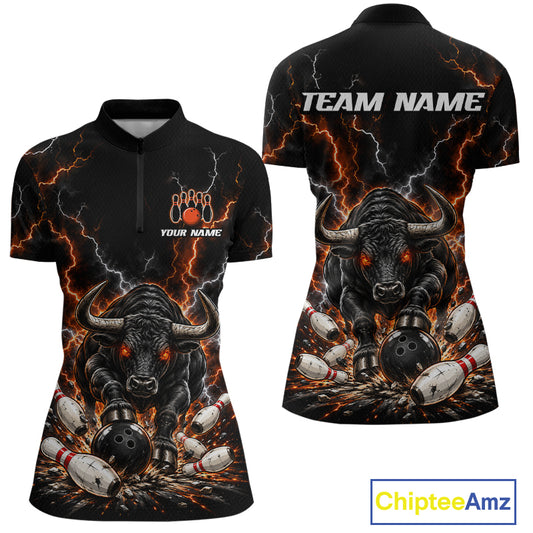 Custom Thunder Funny Bull Bowling Team Shirts Bowling Jersey for Women Bowling League HNT620