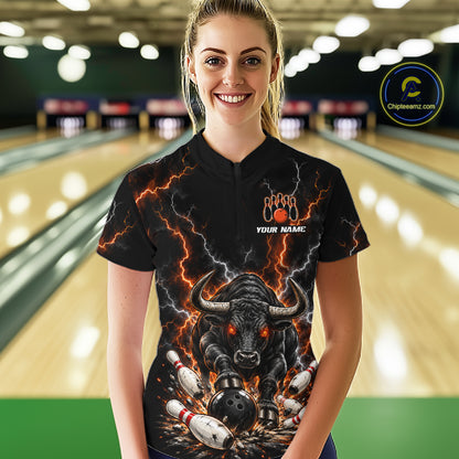 Custom Thunder Funny Bull Bowling Team Shirts Bowling Jersey for Women Bowling League HNT620