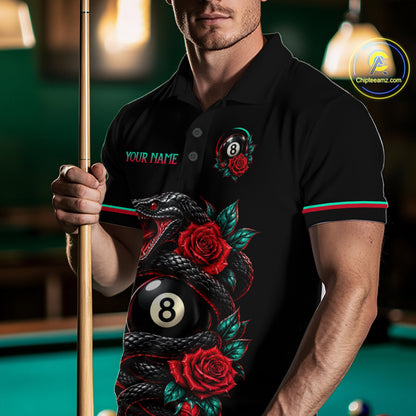 Custom Snake and Rose Flowers 8 Ball Billiard Team Shirts for Men Billiard League Jerseys NNT341