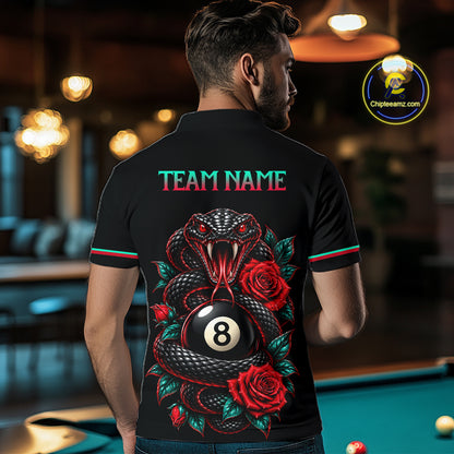 Custom Snake and Rose Flowers 8 Ball Billiard Team Shirts for Men Billiard League Jerseys NNT341