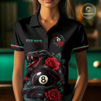 Custom Snake and Rose Flowers 8 Ball Billiard Team Shirts for Women Billiard League Jerseys NNT341