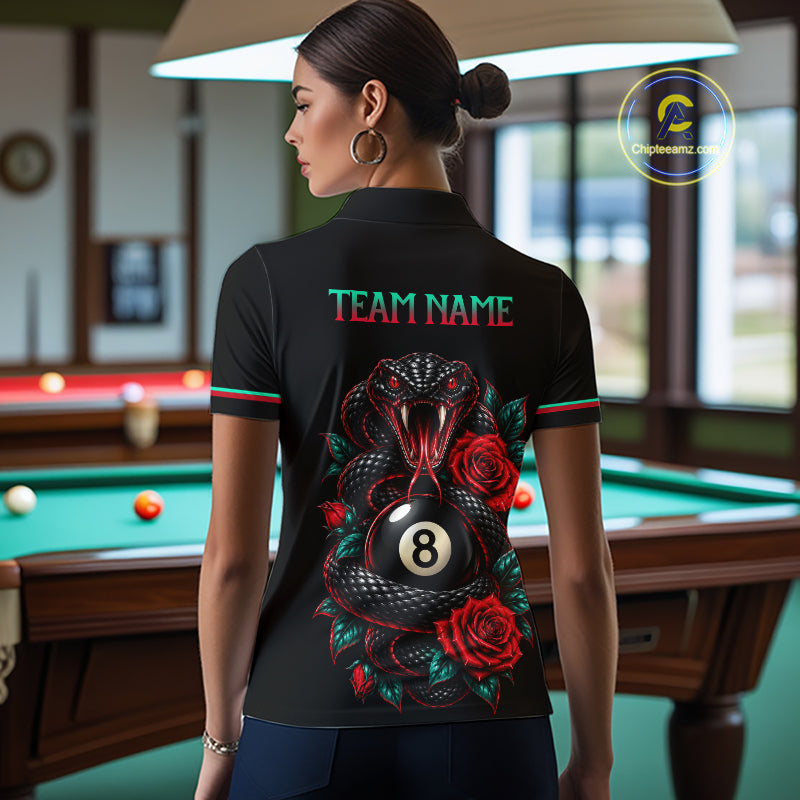Custom Snake and Rose Flowers 8 Ball Billiard Team Shirts for Women Billiard League Jerseys NNT341
