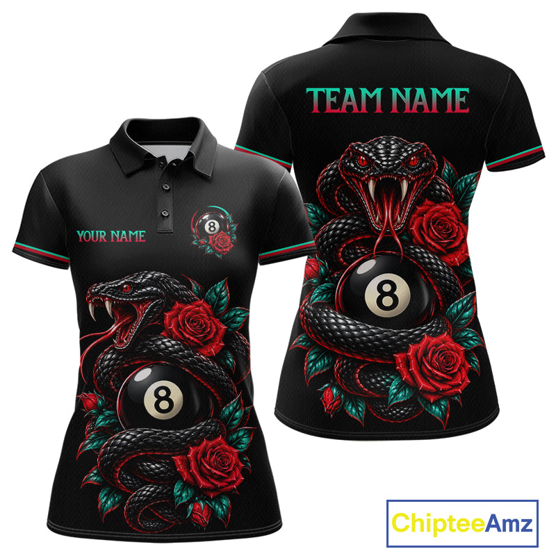 Custom Snake and Rose Flowers 8 Ball Billiard Team Shirts for Women Billiard League Jerseys NNT341