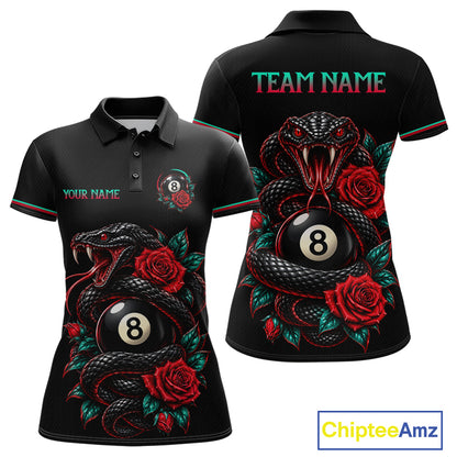 Custom Snake and Rose Flowers 8 Ball Billiard Team Shirts for Women Billiard League Jerseys NNT341